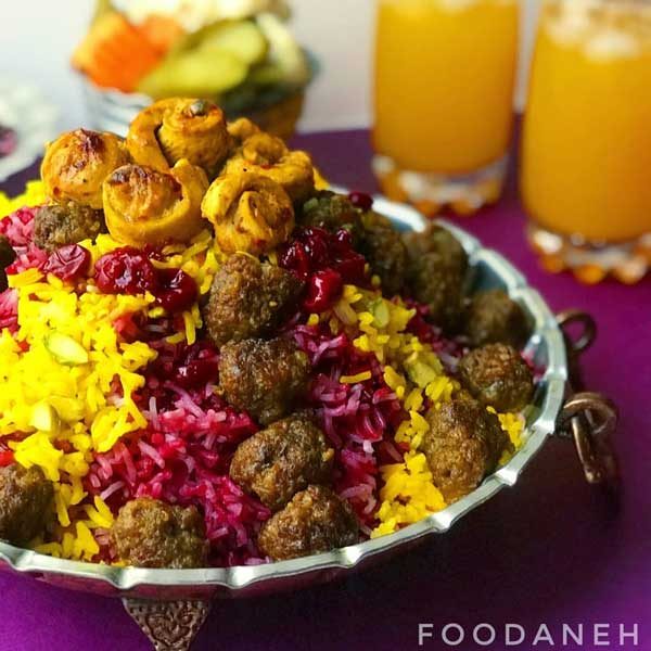 آلبالو پلو با گوشت قلقلی