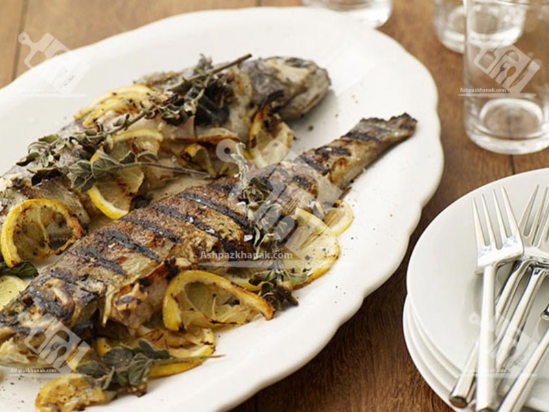 قزل‌آلای کبابی با لیمو و ریحان