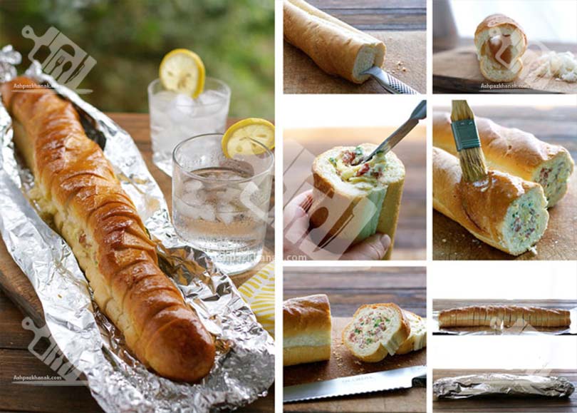 پیش غذا-آشپزخانک-آموزش تصویری طرز تهیه نان فرانسوی پرشده با پنیر و گشنیز-عکس